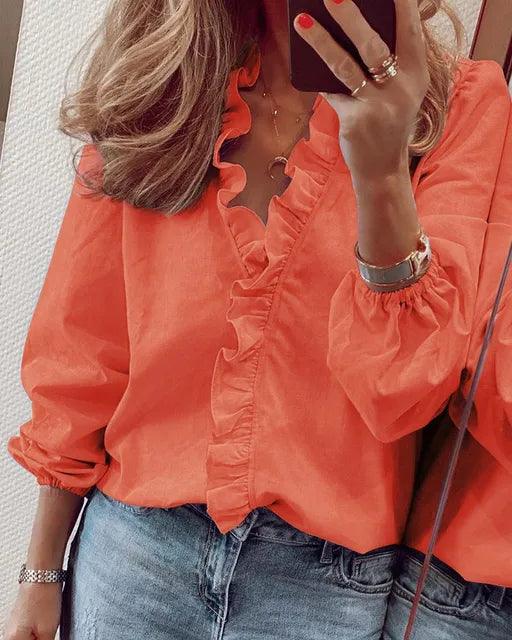 Women's Elegant Blouse with Ruffles and Long Sleeves