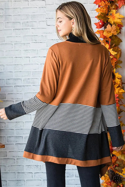 Women's Casual Striped Color Panel Knitted Cardigan | Ideal for Winter