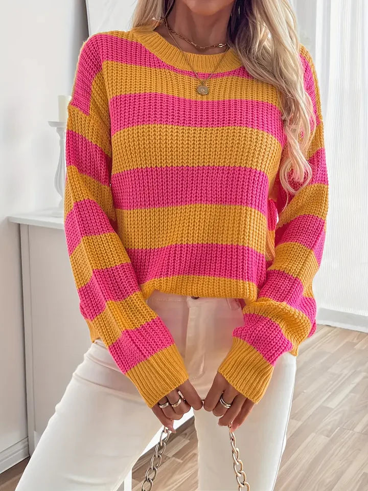 Women's Chic Casual Striped Knit Sweater | Ideal for Autumn/Winter