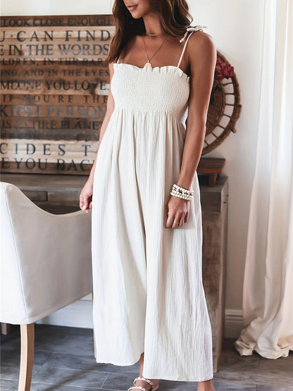 Women's Comfy Wide-Leg High Waist Jumpsuit with Drawstring Sleeves | Ideal for Summer