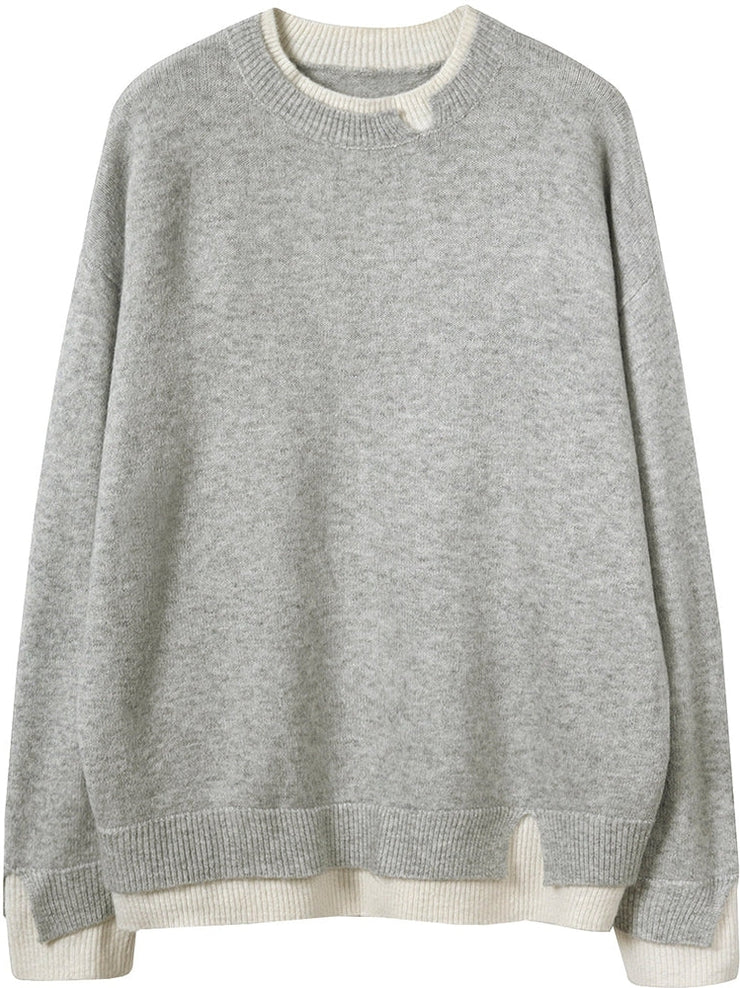 Trendy Oversized Cutout Jumper in Grey and White for Women | Ideal for Winter
