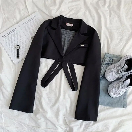 Women's Stylish cropped black blazer with notched lapel | Perfect for Casual Days