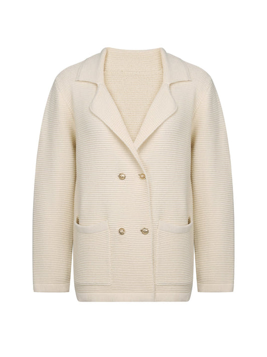 Women's Stylish geometric beige blazer with pockets and buttons |  Perfect for Casual Days