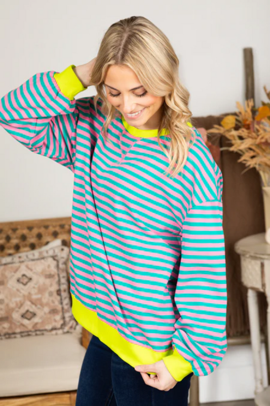 Women's Contrast Striped Crew Neck Jumper | Ideal for Winter