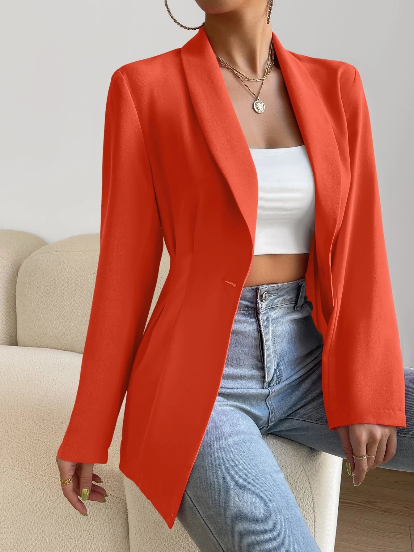 Women's Slim Fit Open Front Blazer with Pockets