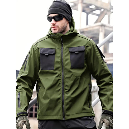Men's Outdoor Hooded Tactical Jacket with Multiple Pockets