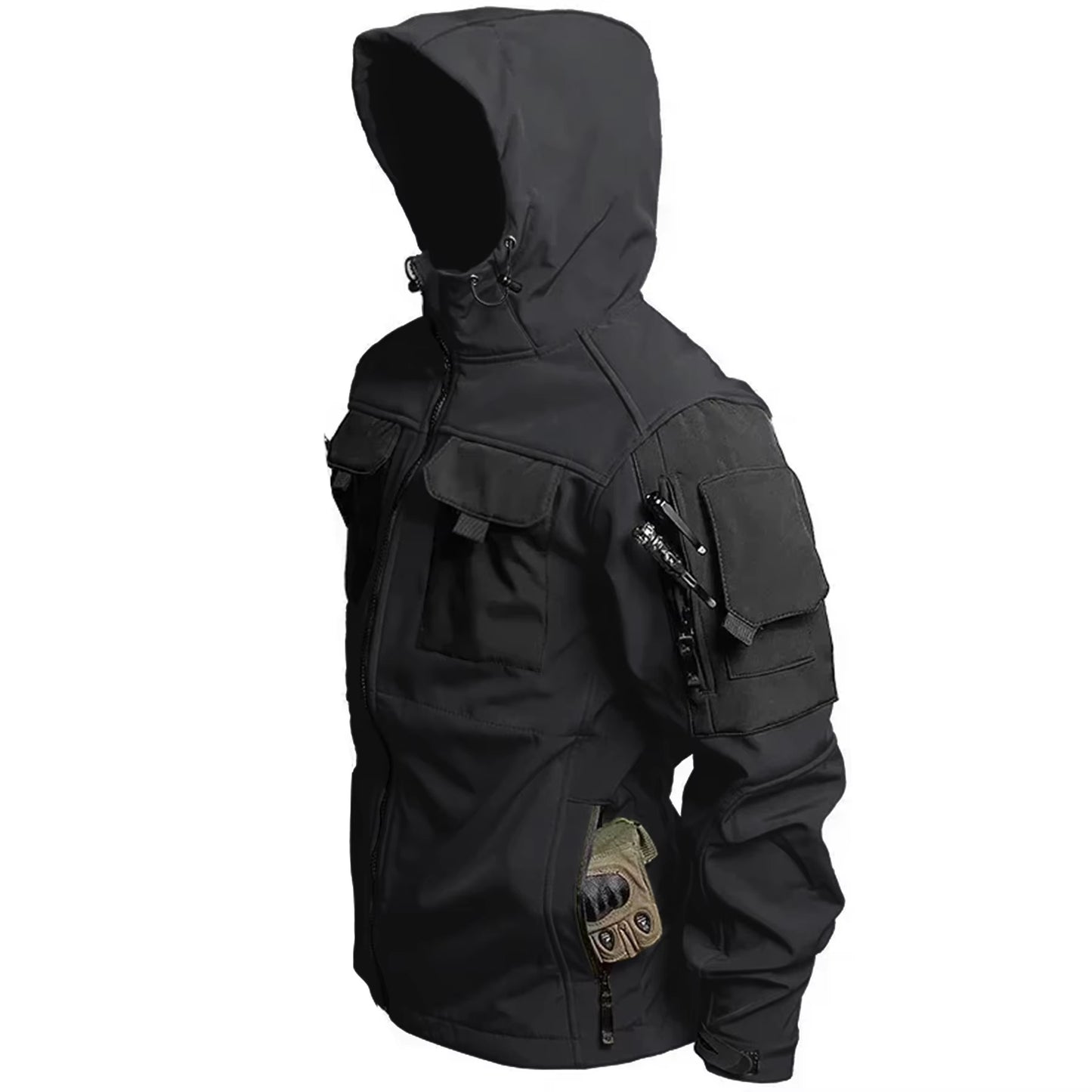 Men's Outdoor Hooded Tactical Jacket with Multiple Pockets