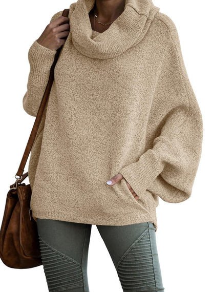 Women's Comfortable Oversized Solid Colour Cashmere Turtleneck Jumper | Ideal for Winter