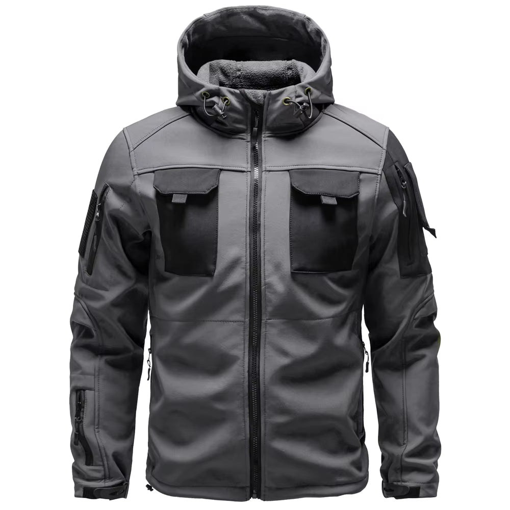 Men's Outdoor Hooded Tactical Jacket with Multiple Pockets