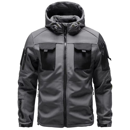 Men's Outdoor Hooded Tactical Jacket with Multiple Pockets