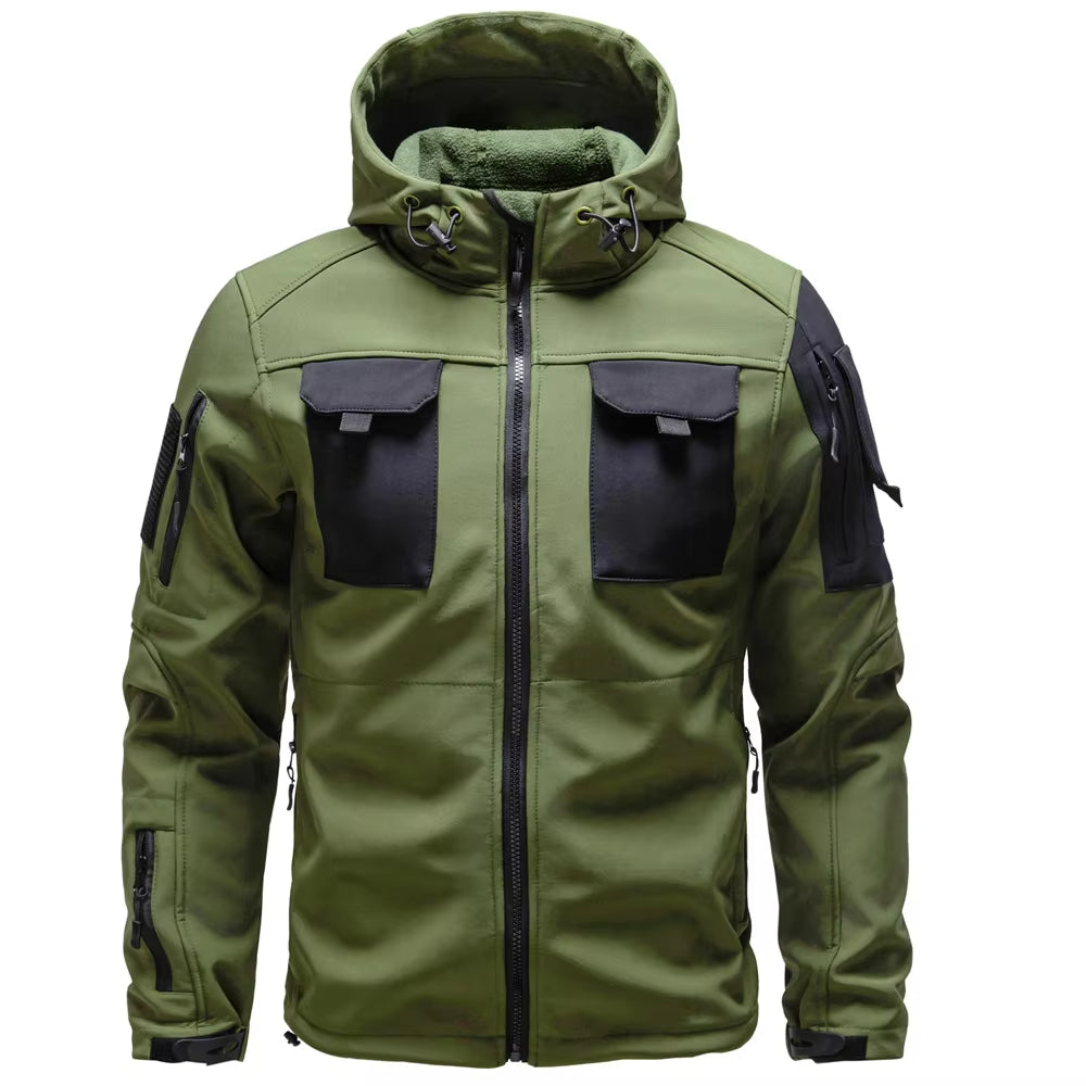 Men's Outdoor Hooded Tactical Jacket with Multiple Pockets