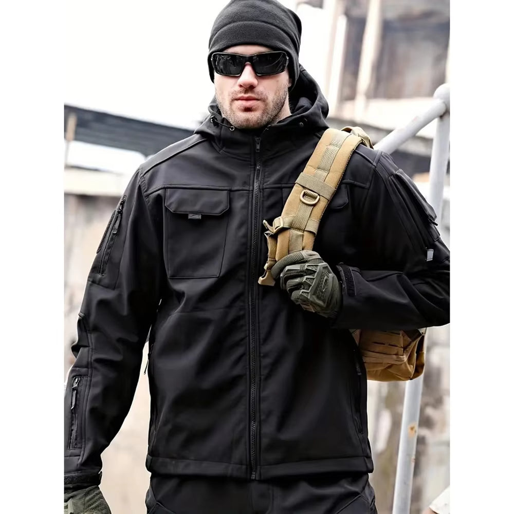 Men's Outdoor Hooded Tactical Jacket with Multiple Pockets