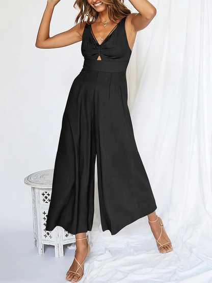 Women's High-Waisted V-neck Jumpsuit with Cutout Design | Ideal for Summer