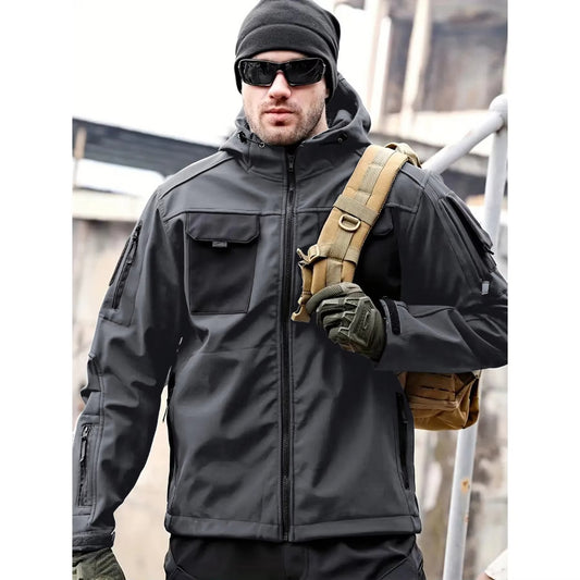 Men's Outdoor Hooded Tactical Jacket with Multiple Pockets