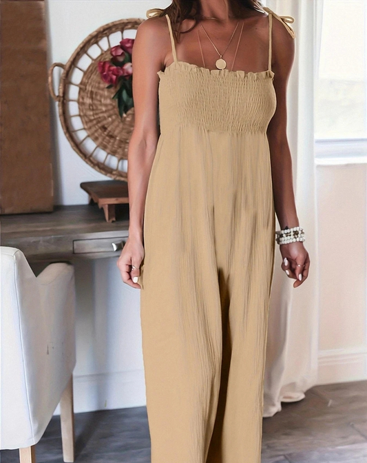 Women's Comfy Wide-Leg High Waist Jumpsuit with Drawstring Sleeves | Ideal for Summer