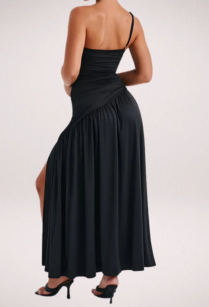 Women's Elegant Fabric Maxi Dress with One Shoulder Design for Formal and Summer Occasions