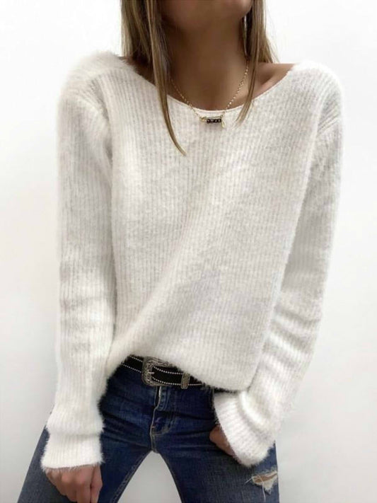 Women's Trendy White Crew Neck Knit Jumper | Ideal for Winter