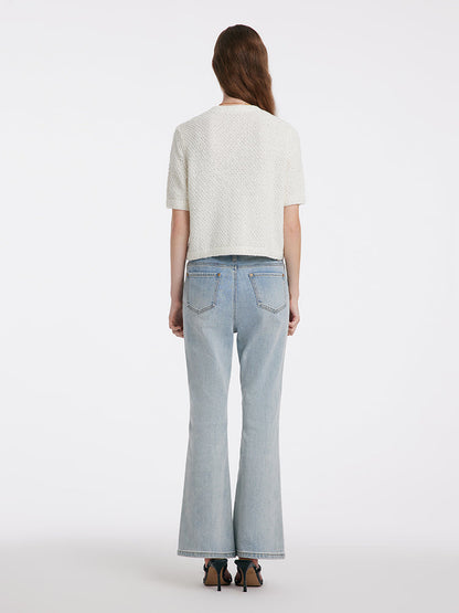 Women's Elegant White Cashmere Button-Up Cardigan with Chest Pocket | Ideal for Winter