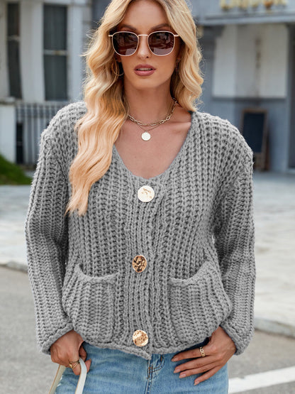 Women's Cozy Knitted Cardigan with Pockets and Buttons | Ideal for Winter