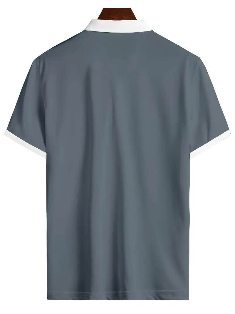 Men's Breathable Moisture-Wicking Golf Polo Shirt with V-Neck Design