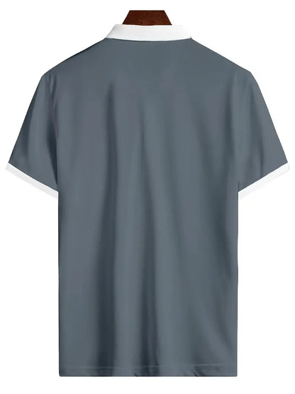 Men's Breathable Moisture-Wicking Golf Polo Shirt with V-Neck Design