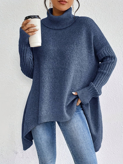 Women's Trendy Asymmetric Hem Turtleneck Jumper | Ideal for Winter