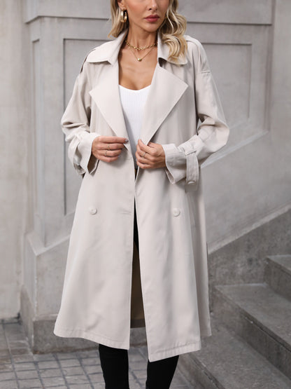 Women's Relaxed Fit Apricot Long Trenchcoat | Ideal for Autumn/Winter