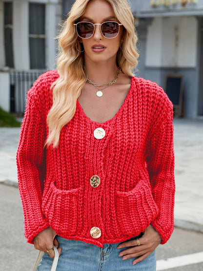 Women's Cozy Knitted Cardigan with Pockets and Buttons | Ideal for Winter