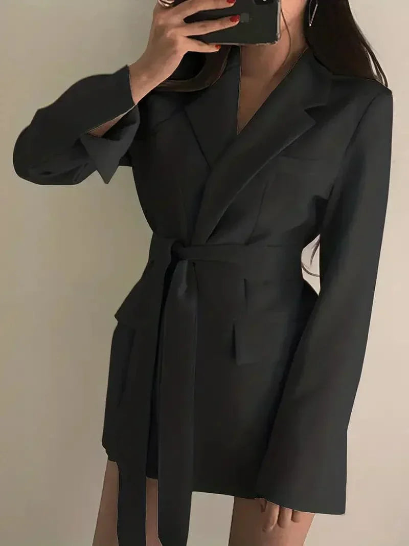 Women's Casual Pocket Blazer Dress with Long Belt | Perfect for Casual Days