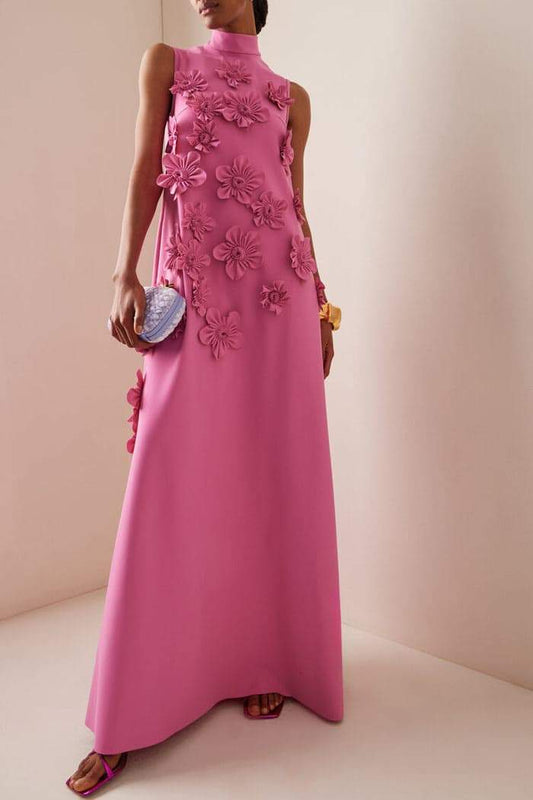 Women's Elegant Floral Maxi Dress with Structured Design