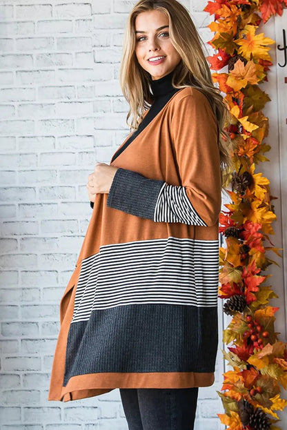 Women's Casual Striped Color Panel Knitted Cardigan | Ideal for Winter