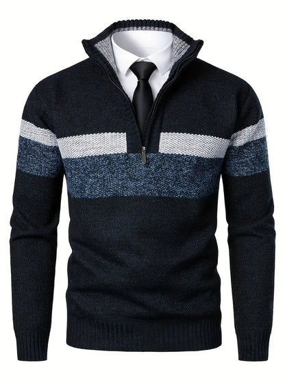 Men's Elegant Navy Blue Quarter Zip Jumper | Ideal for Autumn/Winter