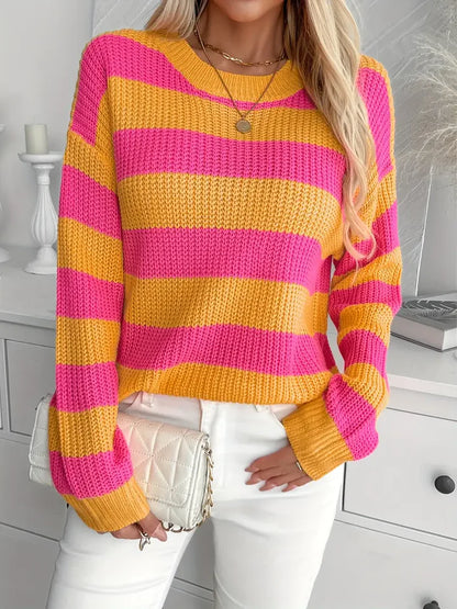 Women's Chic Casual Striped Knit Sweater | Ideal for Autumn/Winter