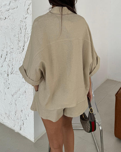 Women's Casual Lightweight Loungewear Set with Oversized Shirt