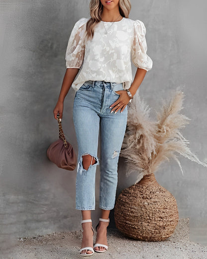 Women's Elegant Chiffon Blouse with Puff Sleeves