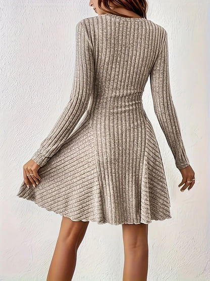 Stylish Ribbed V-Neck A-Line Long Sleeve Formal Dress for Women | For Formal Occasions