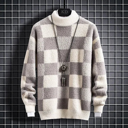 Men's Cozy Checked High-neck Jumper | Ideal for Winter