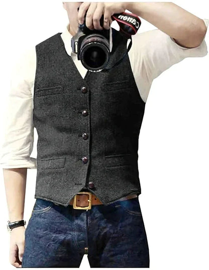 Men's Modern Denim Blazer with V-Neck Design for Casual and Formal Occasions