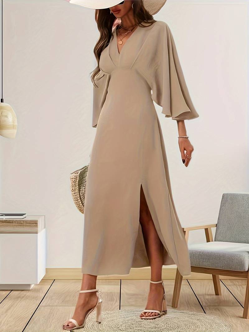 Women's Elegant A-Line Dress with Ruffle Sleeves for Casual and Semi-Formal Occasions
