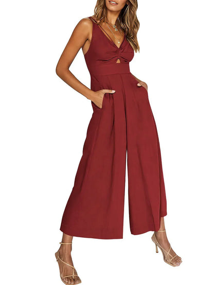 Women's High-Waisted V-neck Jumpsuit with Cutout Design | Ideal for Summer