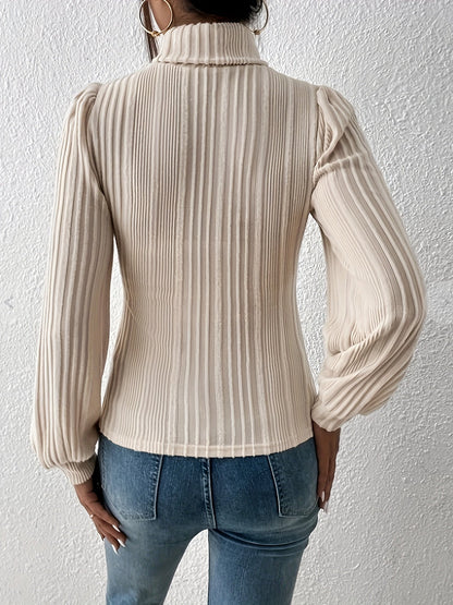 Women's Elegant Beige Ribbed Turtleneck Jumper | Ideal for Winter