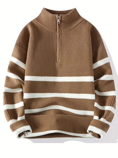 Men's Stylish Striped Knit Quarter Zip Sweater | Ideal for Autumn/Winter