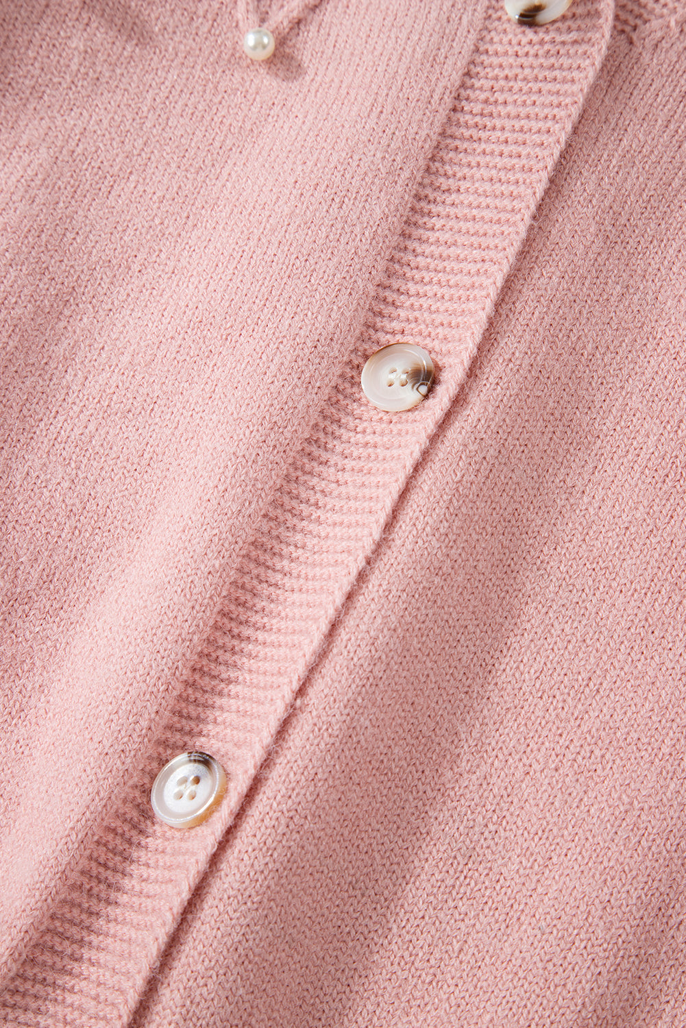Women's Refined Textured Pink Cashmere Knit Button-Up Cardigan with Pearls| Ideal for Winter
