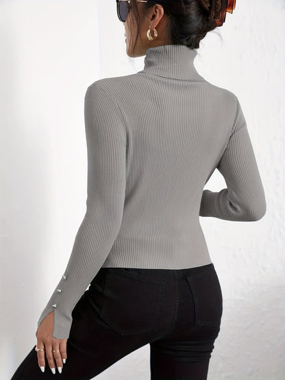 Women's Modern Solid Colour Turtleneck Jumper in Slim Fit | Ideal for Winter