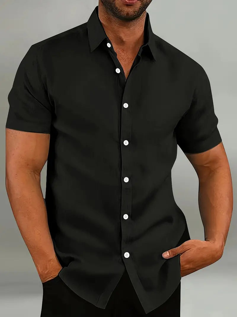 Men's Casual Lightweight Button-Down Shirt with Short Sleeves