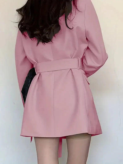 Women's Casual Pocket Blazer Dress with Long Belt | Perfect for Casual Days