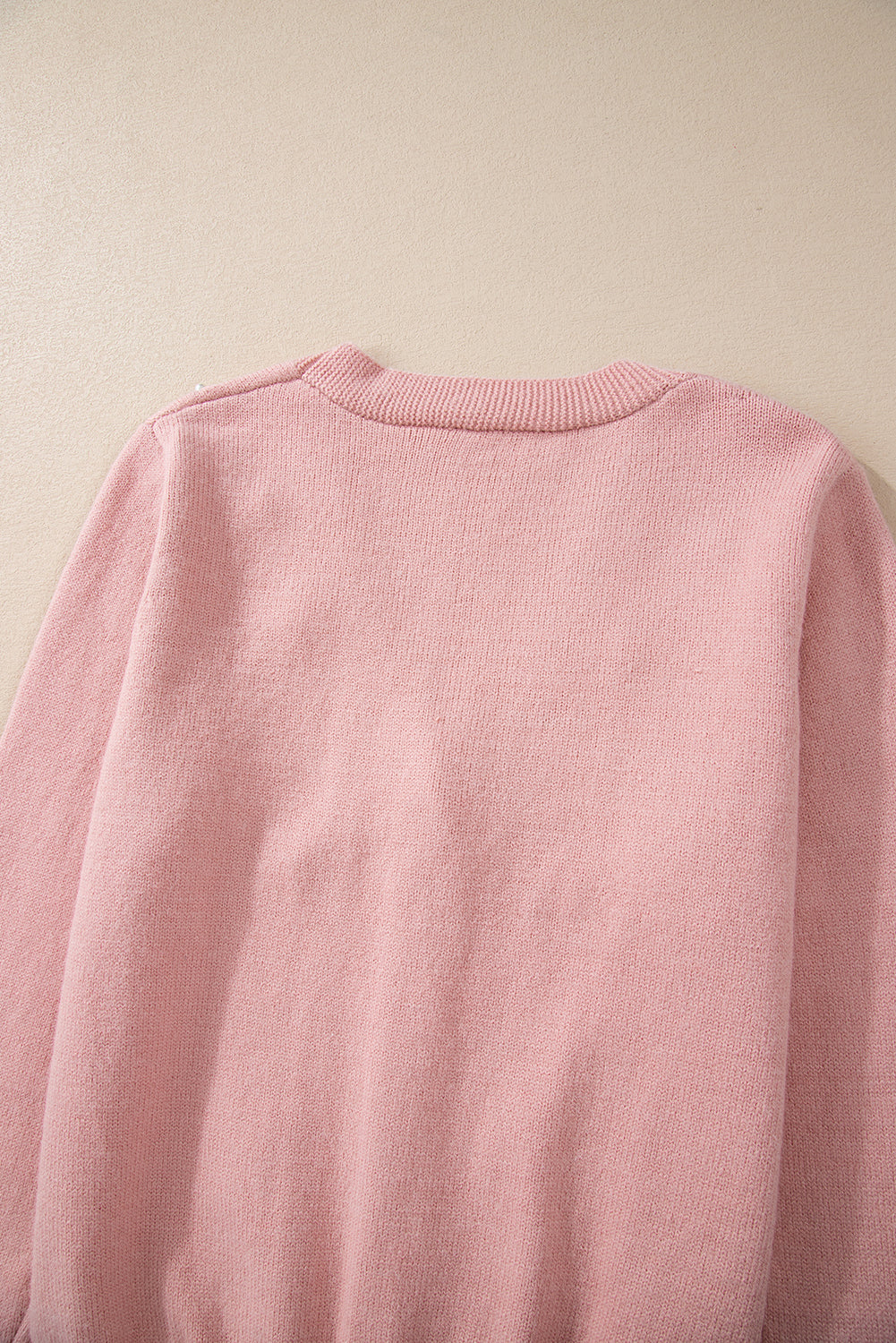 Women's Refined Textured Pink Cashmere Knit Button-Up Cardigan with Pearls| Ideal for Winter