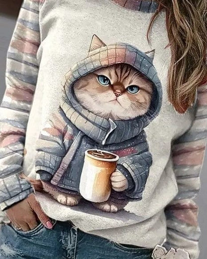 Marie - Cute Cat Jumper - Casual - Unique Print - Ideal for Winter