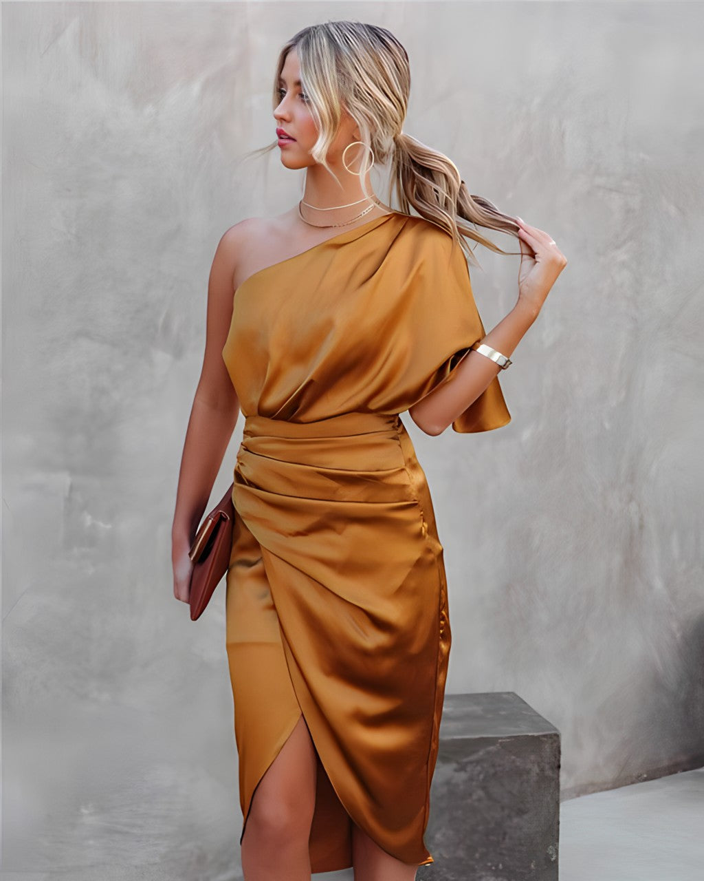 Variant image for Women's Elegant Flowing Maxi Dress with One-Shoulder Design-17