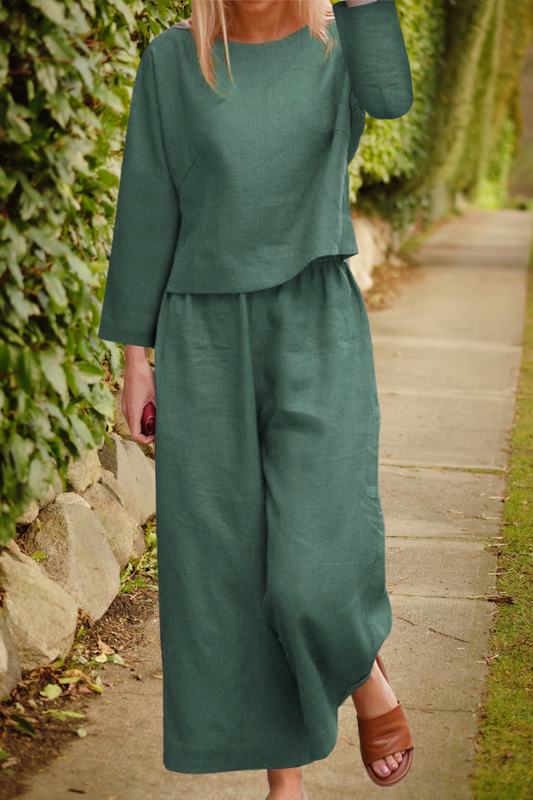 Women's Co-Ord Set with Long Sleeve Top and Wide Leg Trousers